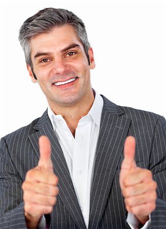 simsearch:400-04875087,k - Happy businessman with thumbs up against a white background Photographie de stock - Aubaine LD & Abonnement, Code: 400-04183044