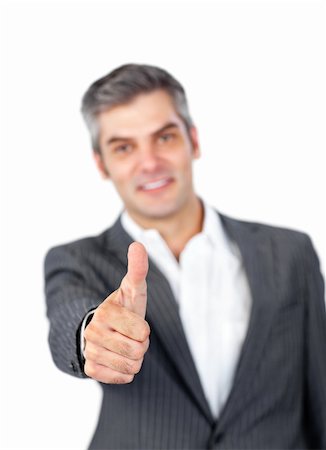 simsearch:400-04875087,k - Mature businessman with thumb up against a white background Photographie de stock - Aubaine LD & Abonnement, Code: 400-04183045