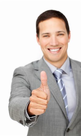 simsearch:400-04875087,k - Cheerful businessman with thumb up isolated on a white background Photographie de stock - Aubaine LD & Abonnement, Code: 400-04183130