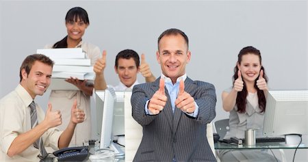 simsearch:400-04113367,k - Assertive manager and his team with thumbs up in the office Stock Photo - Budget Royalty-Free & Subscription, Code: 400-04183946
