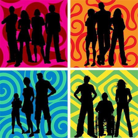 Silhouettes of groups of people on abstract backgrounds Stock Photo - Budget Royalty-Free & Subscription, Code: 400-04194058