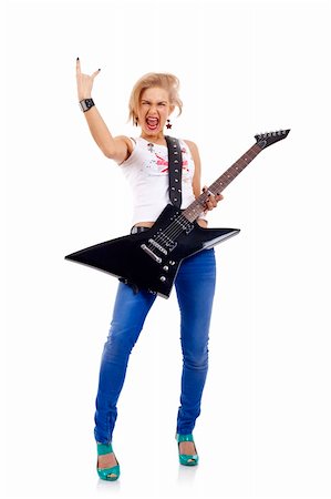 simsearch:400-04652753,k - passionate woman guitarist playing the guitar and making a rock sign Stock Photo - Budget Royalty-Free & Subscription, Code: 400-04194527