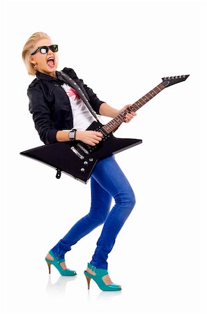 simsearch:400-04652753,k - screaming girl with  electric guitar over white Stock Photo - Budget Royalty-Free & Subscription, Code: 400-04194533