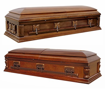 photography casket - Photographs of two wooden coffins isolated on white.  Clipping paths included. Stock Photo - Budget Royalty-Free & Subscription, Code: 400-04194783