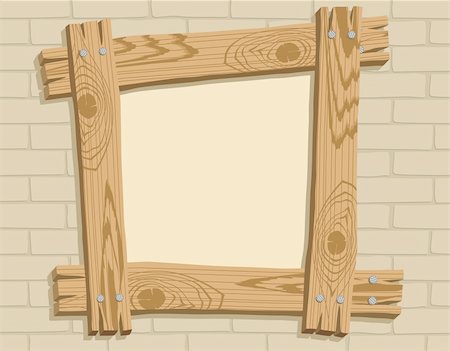 rustic wooden picture frames - Frame of wooden boards against a backdrop of brickwall, vector illustration Stock Photo - Budget Royalty-Free & Subscription, Code: 400-04195390