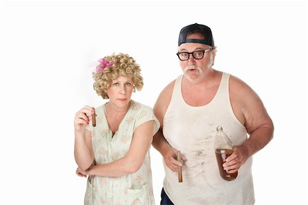 simsearch:400-05207678,k - Homely couple with cigars and beer on white background Stock Photo - Budget Royalty-Free & Subscription, Code: 400-04195557