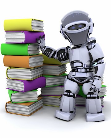 simsearch:400-06396346,k - 3D Render of robot with books Stock Photo - Budget Royalty-Free & Subscription, Code: 400-04196204