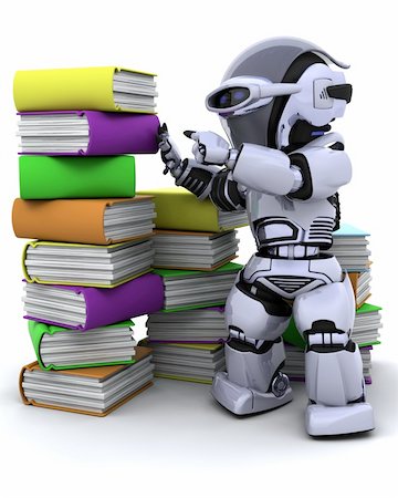 simsearch:400-06396346,k - 3D Render of robot with books Stock Photo - Budget Royalty-Free & Subscription, Code: 400-04196202
