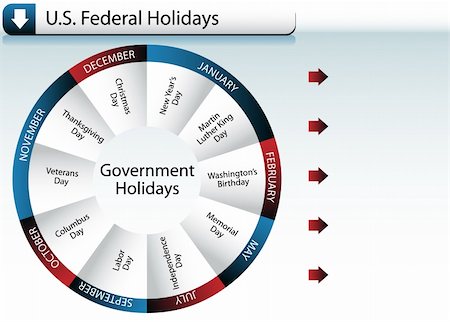 An image of US Federal Government Holidays - wheel style. Stock Photo - Budget Royalty-Free & Subscription, Code: 400-04196833