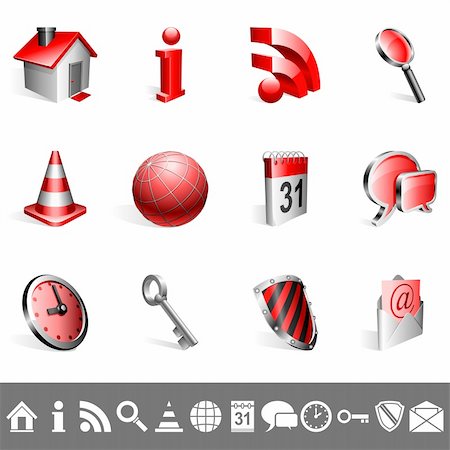 simsearch:400-03938572,k - Set of 12 red and silver icons. Stock Photo - Budget Royalty-Free & Subscription, Code: 400-04197244