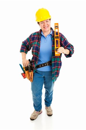 plumber (female) - Friendly female construction worker with tools.  Full body isolated on white. Stock Photo - Budget Royalty-Free & Subscription, Code: 400-04199851
