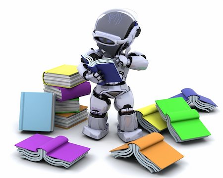 simsearch:400-06396346,k - 3D Render of robot with books Stock Photo - Budget Royalty-Free & Subscription, Code: 400-04199972
