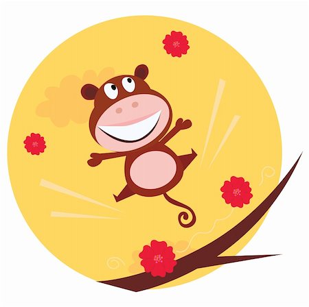 simsearch:400-06633746,k - Cute brown monkey is jumping in the air. Vector cartoon illustration. Stock Photo - Budget Royalty-Free & Subscription, Code: 400-04191326