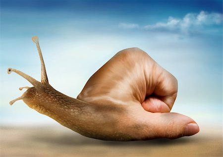 Surreal snail with a hand for a shell Stock Photo - Budget Royalty-Free & Subscription, Code: 400-04192737