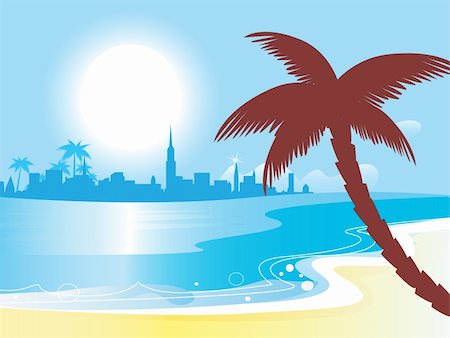 simsearch:400-04062726,k - Vector illustration - tropical landscape island with sea, beach and palm trees. Foto de stock - Super Valor sin royalties y Suscripción, Código: 400-04193607