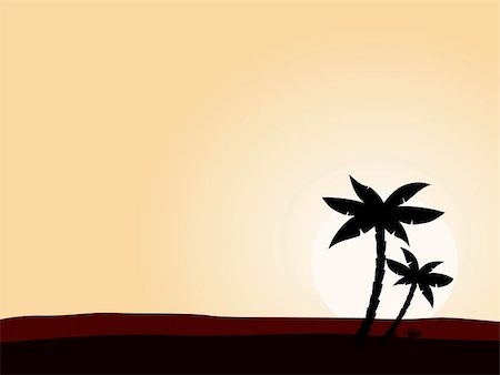 Vector illustration of black palm tree on yellow sunset background. Perfect for travel agency or sea reasort. Stock Photo - Budget Royalty-Free & Subscription, Code: 400-04193609