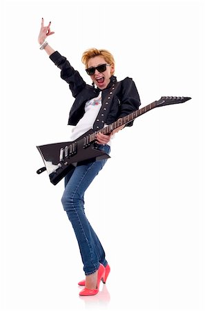 simsearch:400-04652753,k - picture of an energic blond girl wearing glasses and playing a guitar Stock Photo - Budget Royalty-Free & Subscription, Code: 400-04204362