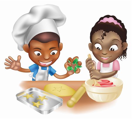 An illustration of two children having fun in the kitchen Stock Photo - Budget Royalty-Free & Subscription, Code: 400-04205738