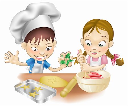 An illustration of two children having fun in the kitchen Stock Photo - Budget Royalty-Free & Subscription, Code: 400-04205739
