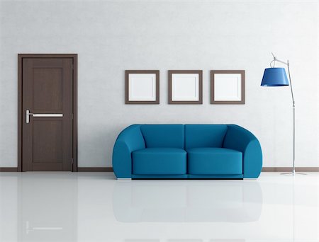 simsearch:400-07513835,k - blue sofa in living room with wooden door and frame - rendering Foto de stock - Super Valor sin royalties y Suscripción, Código: 400-04206040