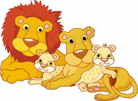 simsearch:400-04280423,k - Adorable family of lions with two cubs Stock Photo - Budget Royalty-Free & Subscription, Code: 400-04206055