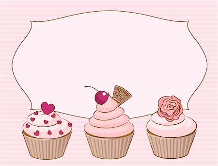 Vector illustration of three various cupcakes on pink background Stock Photo - Budget Royalty-Free & Subscription, Code: 400-04206053