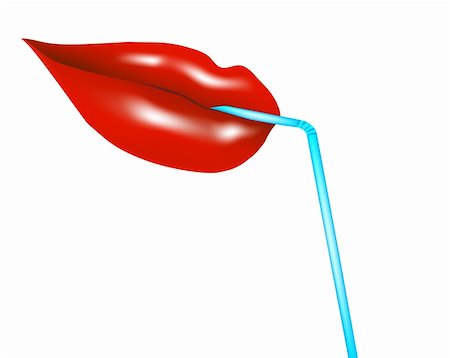 simsearch:400-07464468,k - Illustration of the female lips with straw isolated over white Stock Photo - Budget Royalty-Free & Subscription, Code: 400-04206680