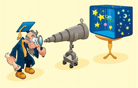 planetarium - Scientist with telescope. Symbolical cartoon and vector illustration. Stock Photo - Budget Royalty-Free & Subscription, Code: 400-04208503