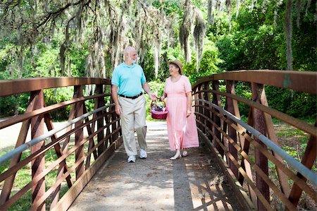 simsearch:400-04208630,k - Senior couple strolling through the park on their way to a picnic. Stock Photo - Budget Royalty-Free & Subscription, Code: 400-04208642