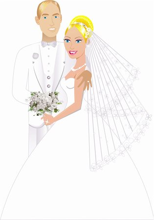 Vector Illustration. A beautiful bride and groom on their wedding day and a formal special occasion. Newly Weds 3. Stock Photo - Budget Royalty-Free & Subscription, Code: 400-04208727