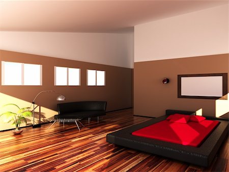 Interior of a sleeping room (3d rendering ) Stock Photo - Budget Royalty-Free & Subscription, Code: 400-04209029