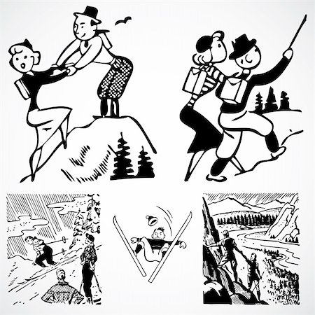 Vintage vector advertising illustration of people hiking. Stock Photo - Budget Royalty-Free & Subscription, Code: 400-04209693