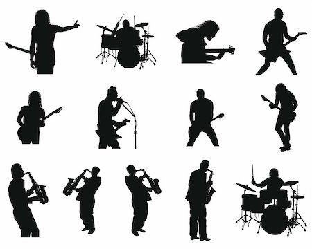 Collection of different rock and jazz silhouettes. Vector illustration. Stock Photo - Budget Royalty-Free & Subscription, Code: 400-04200201