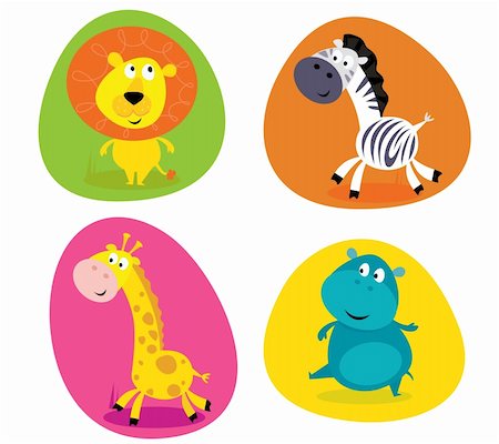 simsearch:400-04227154,k - Vector Illustration of four cute wild animals buttons - lion, zebra, giraffe and hippo Stock Photo - Budget Royalty-Free & Subscription, Code: 400-04201188