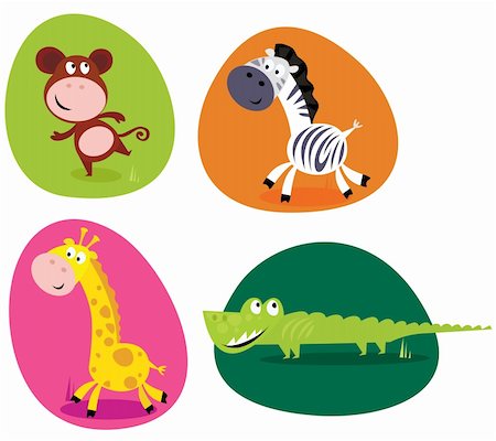 simsearch:400-04394183,k - Vector Illustration of four cute wild animals buttons - monkey, zebra, giraffe and crocodile. Stock Photo - Budget Royalty-Free & Subscription, Code: 400-04201189