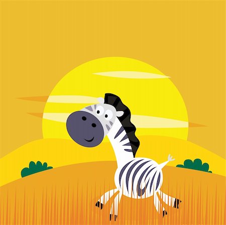 Vector Illustration of zebra in the nature. Beautiful yellow sunset behind the animal. Stock Photo - Budget Royalty-Free & Subscription, Code: 400-04201191