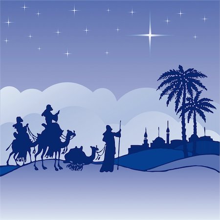 simsearch:400-05670979,k - Classic three magic scene and shining star of Bethlehem. Foto de stock - Super Valor sin royalties y Suscripción, Código: 400-04201464