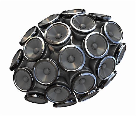 speakers graphics - abstract 3d illustration of audio speakers sphere isolated over white background Stock Photo - Budget Royalty-Free & Subscription, Code: 400-04202631