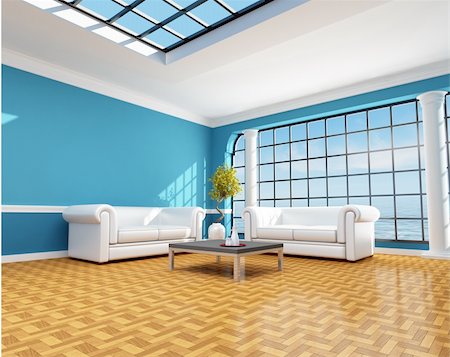 Classic blue living room of a beach house - rendering Stock Photo - Budget Royalty-Free & Subscription, Code: 400-04203536