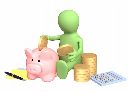 simsearch:400-04084846,k - Puppet, piggy bank and calculator. Isolated over white Stock Photo - Budget Royalty-Free & Subscription, Code: 400-04214360