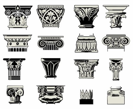 Set of columns and  architectural structures in style of an ancient engraving Stock Photo - Budget Royalty-Free & Subscription, Code: 400-04214586