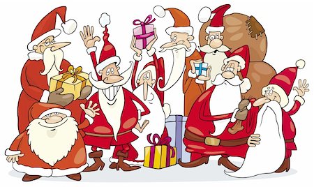 simsearch:400-06462885,k - Cartoon illustration of santa claus group Stock Photo - Budget Royalty-Free & Subscription, Code: 400-04215121