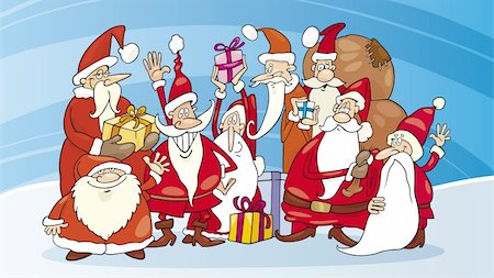 simsearch:400-06462885,k - Illustration of santas group on snow Stock Photo - Budget Royalty-Free & Subscription, Code: 400-04215122