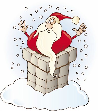 Illustration of Funny Santa Claus stuck in chimney on the roof Stock Photo - Budget Royalty-Free & Subscription, Code: 400-04215143