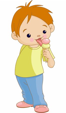 Illustration of cute boy eating an ice cream Foto de stock - Super Valor sin royalties y Suscripción, Código: 400-04215356