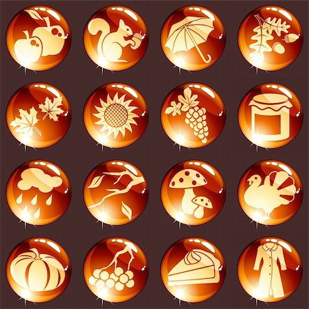 simsearch:400-04227157,k - 16 high-gloss icons for autumn. Graphics are grouped and in several layers for easy editing. The file can be scaled to any size. Stock Photo - Budget Royalty-Free & Subscription, Code: 400-04216542