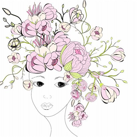 simsearch:400-04410351,k - Young woman face with pink flowers Stock Photo - Budget Royalty-Free & Subscription, Code: 400-04217048