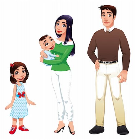 sibling newborn parent - Human family with mother, father and children. Cartoon vector illustration Stock Photo - Budget Royalty-Free & Subscription, Code: 400-04217115