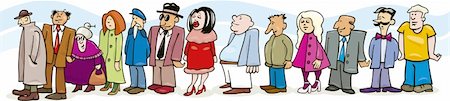 funny old people faces - Illustration of people in queue Stock Photo - Budget Royalty-Free & Subscription, Code: 400-04217205