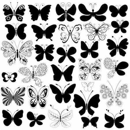 Big collection silhouette black butterflies for design isolated on white (vector) Foto de stock - Super Valor sin royalties y Suscripción, Código: 400-04217294